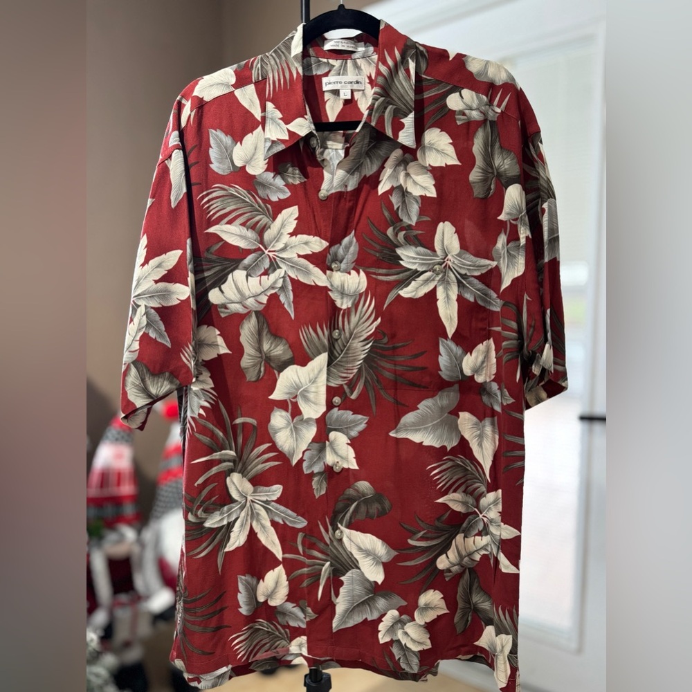 Burgundy/Dark Rust with Cream & Gray Floral design button-up shirt